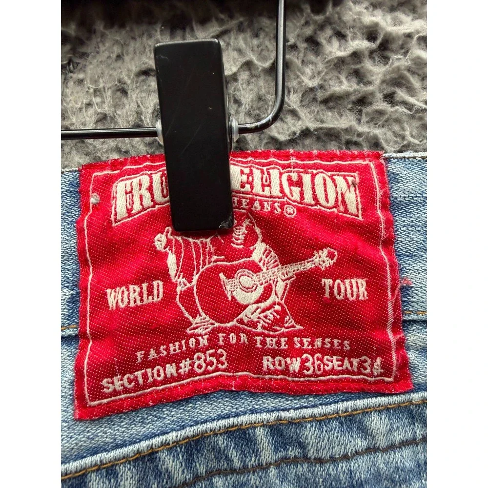 Y2k True Religion Big Rig Stone & Tint Rips Patchwork Denim Jeans Size 36 x 34